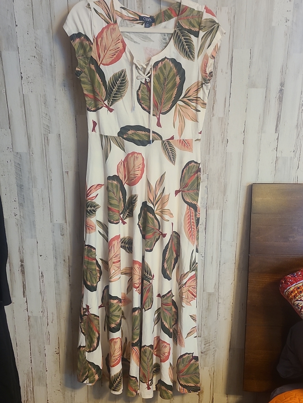 Chaps White Tropical Leaf Maxi Dress
